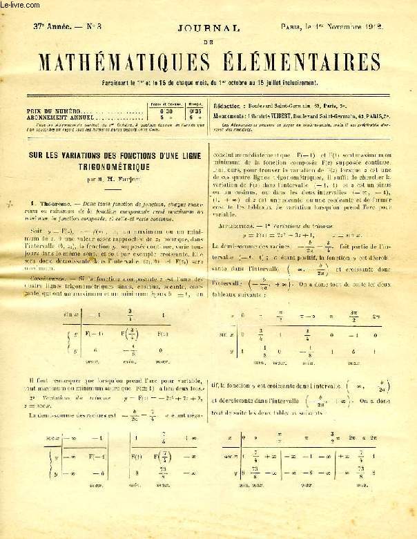 JOURNAL DE MATHEMATIQUES ELEMENTAIRES, 37e ANNEE, N 3, 1er NOV. 1912