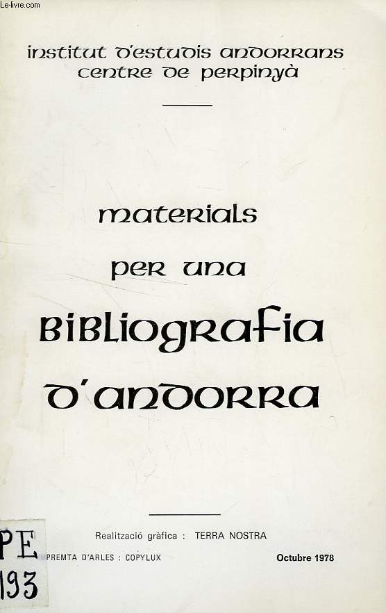 MATERIALS PER UNA BIBLIOGRAFIA D'ANDORRA