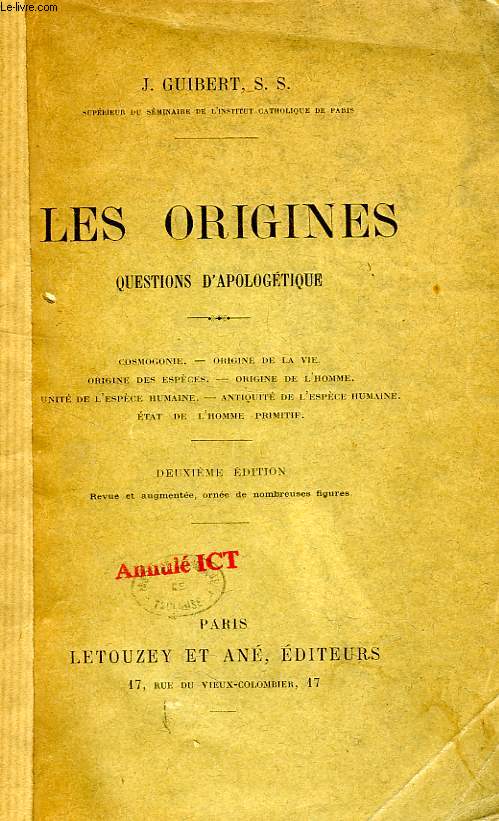 LES ORIGINES, QUESTIONS D'APOLOGETIQUE