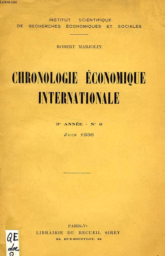 CHRONOLOGIE ECONOMIQUE INTERNATIONALE, 3e ANNEE, N 6, JUIN 1936