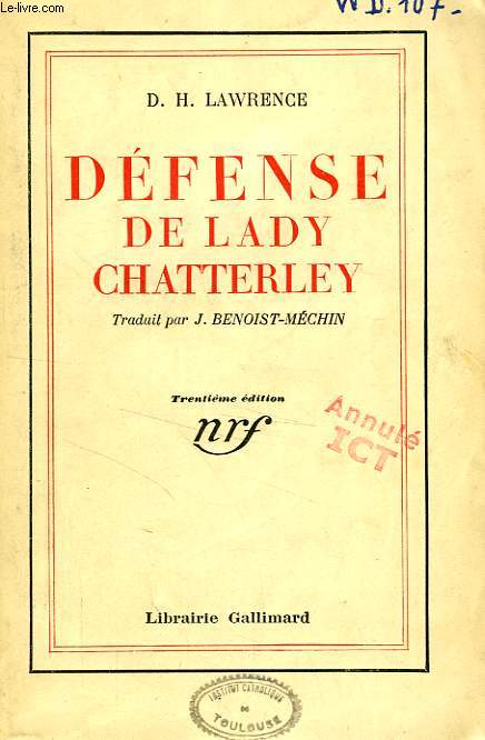 DEFENSE DE LADY CHATTERLEY