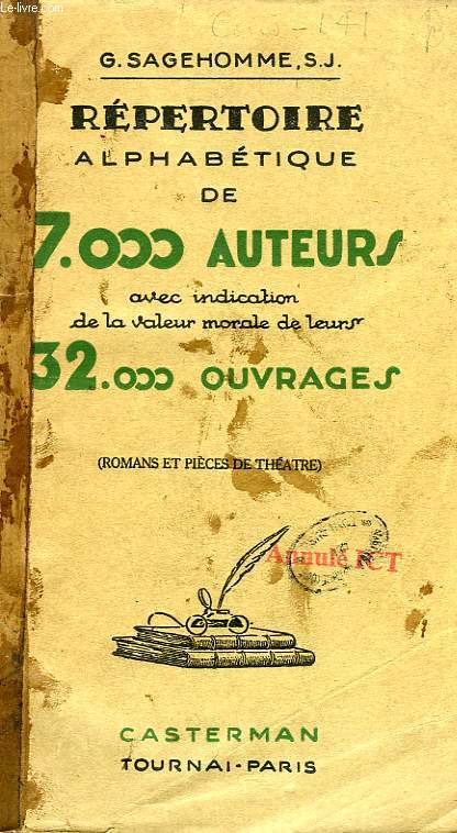 REPERTOIRE ALPHABETIQUE DE PLUS DE 7.000 AUTEURS