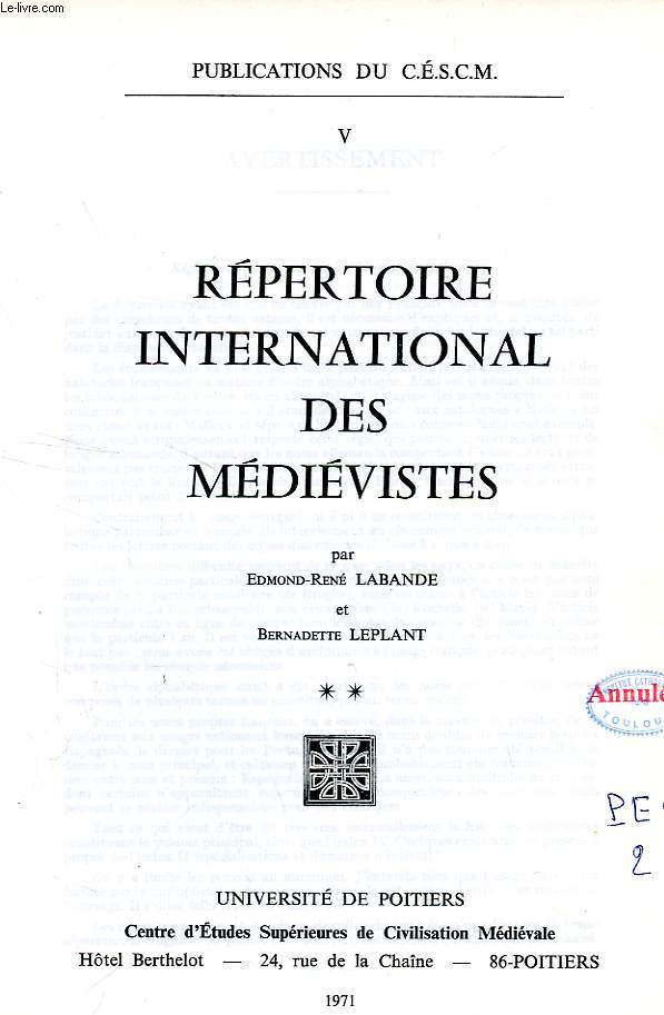 REPERTOIRE INTERNATIONAL DES MEDIEVISTES