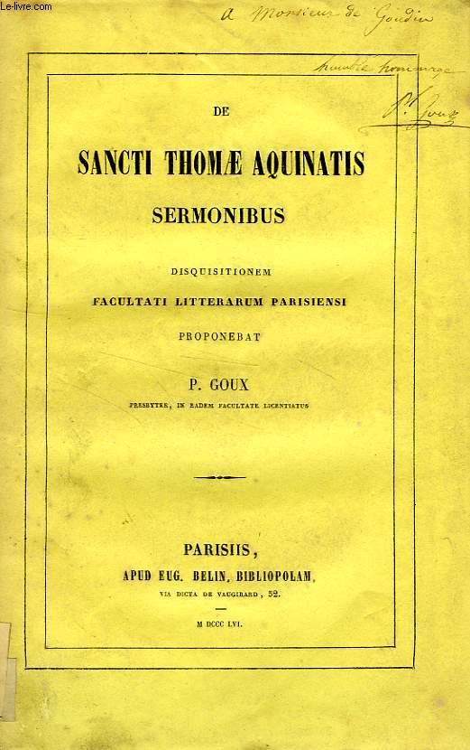 DE SANCTI THOMAE AQUINATIS SERMONIBUS