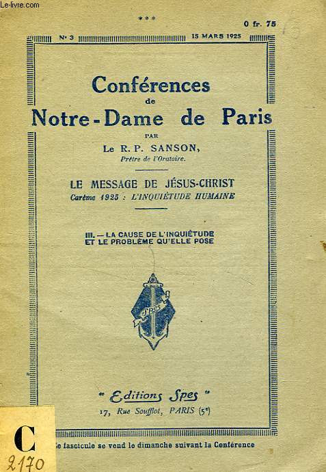 CONFERENCES DE NOTRE-DAME DE PARIS, N 3, MARS 1925