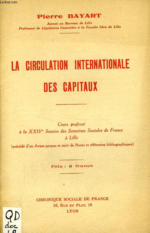 LA CIRCULATION INTERNATIONALE DES CAPITAUX