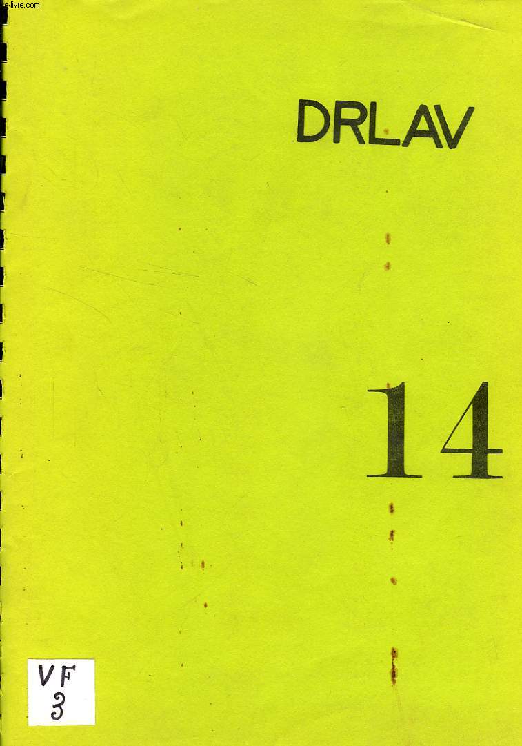 DRLAV, DOCUMENTATION ET RECHERCHE EN LINGUISTIQUE ALLEMANDE CONTEMPORAINE, VINCENNES, PAPIER N 14/2