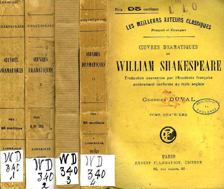 OEUVRES DRAMATIQUES DE WILLIAM SHAKESPEARE, 4 TOMES