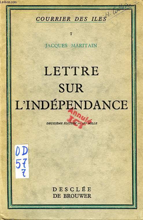 LETTRE SUR L'INDEPENDANCE