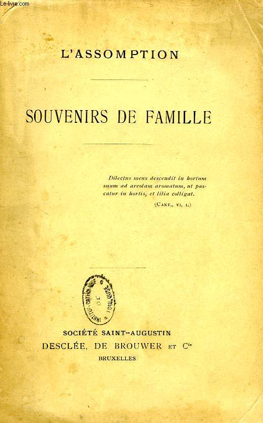 SOUVENIRS DE FAMILLE, AUX NOVICES DE L'ASSOMPTION