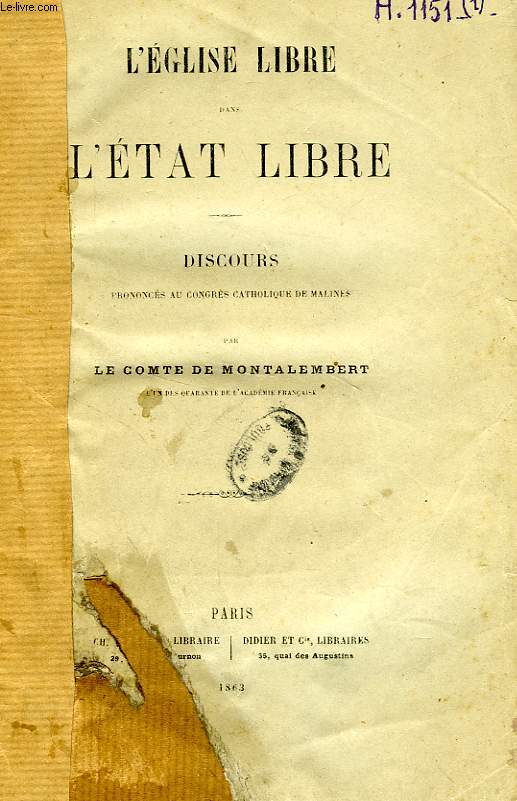 L'EGLISE LIBRE DANS L'ETAT LIBRE, DISCOURS