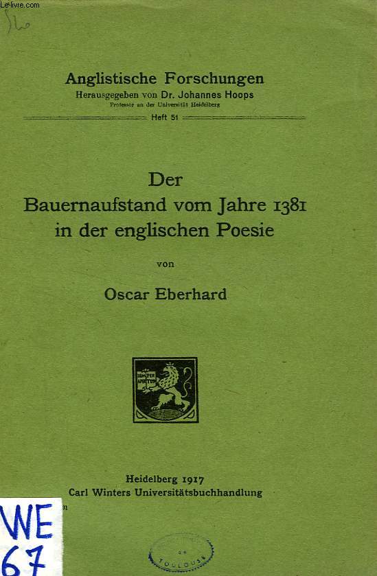 DER BAUERNAUFSTAND VOM JAHRE 1381 IN DER ENGLISCHEN POESIE