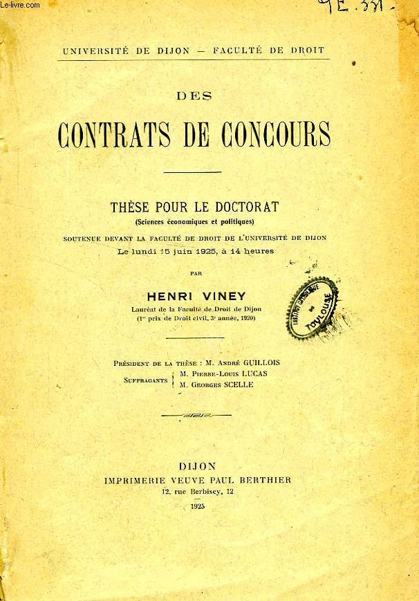 DES CONTRATS DE CONCOURS (THESE)
