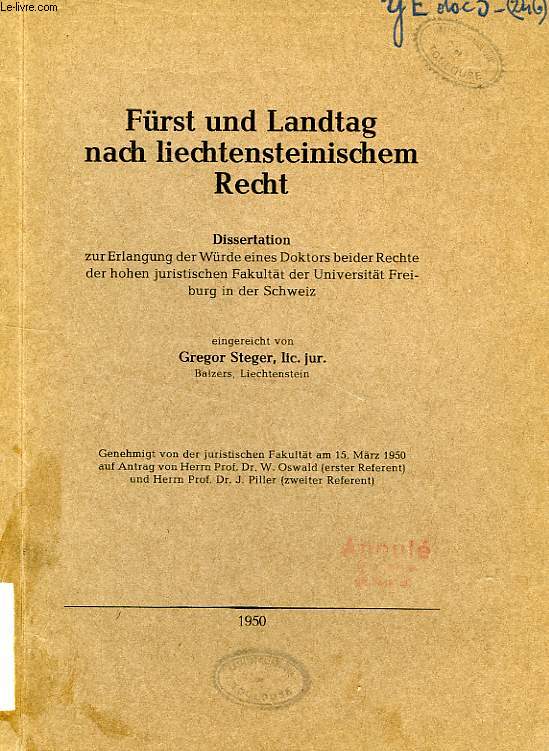 FURST UND LANDTAG NACH LIECHTENSTEINISCHEM RECHT (DISSERTATION)
