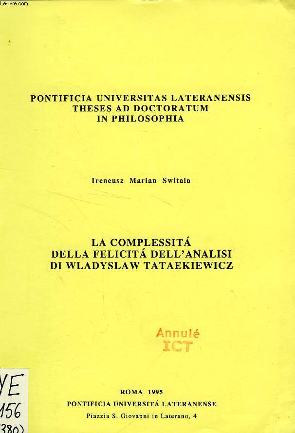 LA COMPLESSITA DELLA FELICITA DELL'ANALISI DI WLADYSLAW TATAEKIEWICZ