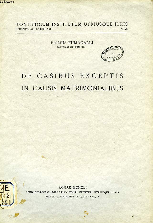 DE CASIBUS EXCEPTIS IN CAUSIS MATRIMONIALIBUS