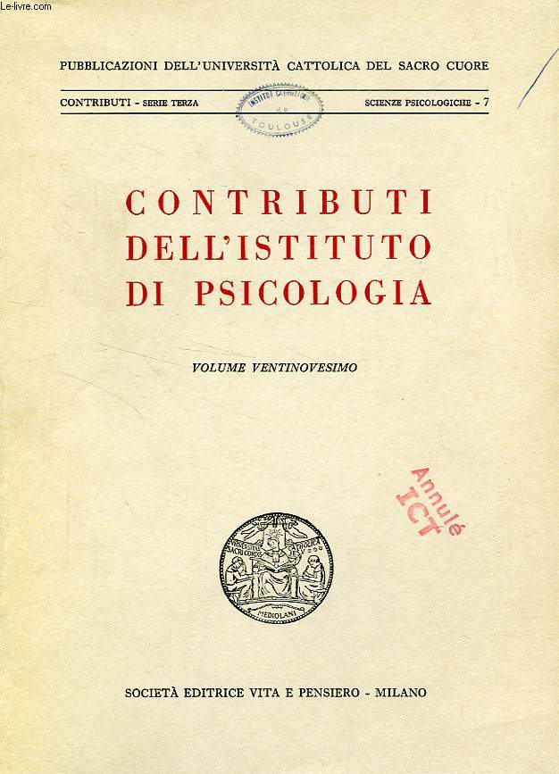 CONTRIBUTI DELL'ISTITUTO DI PSICOLOGIA, VOL. XXIX