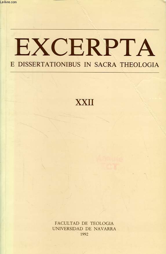 EXCERPTA E DISSERTATIONIBUS IN SACRA THEOLOGIA, XXII
