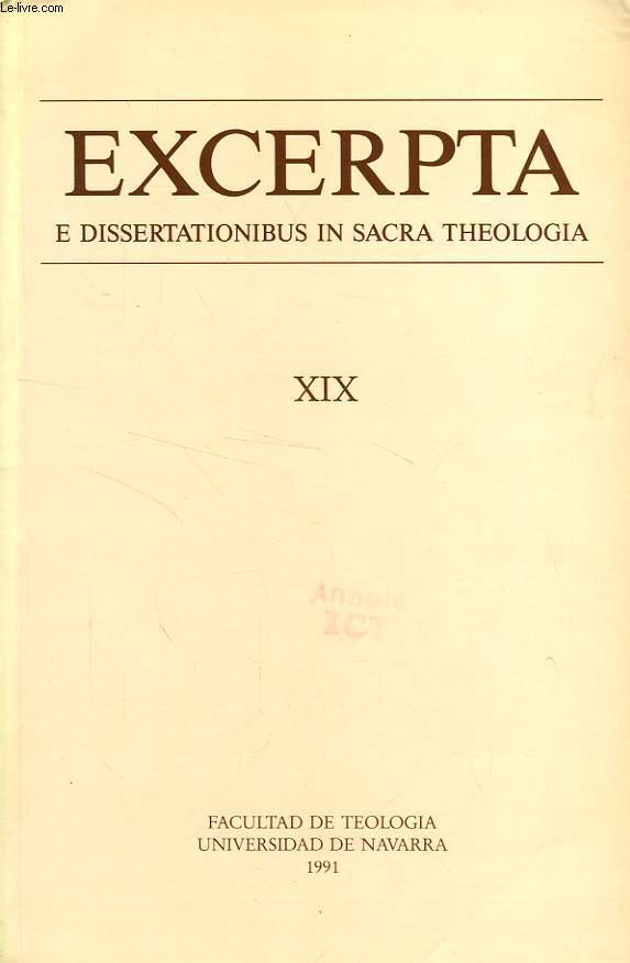 EXCERPTA E DISSERTATIONIBUS IN SACRA THEOLOGIA, XIX