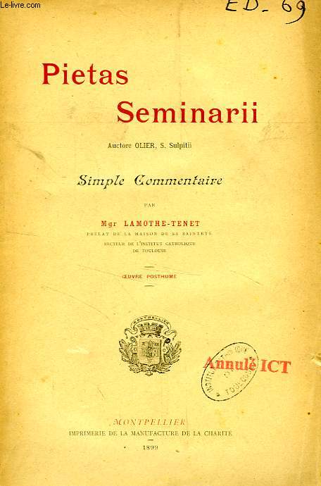 PIETAS SEMINARII, AUCTORE OLIER, SIMPLE COMMENTAIRE