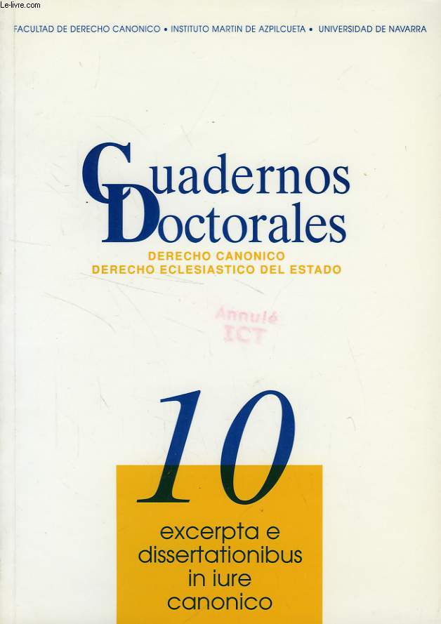 CUADERNOS DOCTORALES, DERECHO CANONICO, DERECHO ECLESIASTICO DEL ESTADO, 10