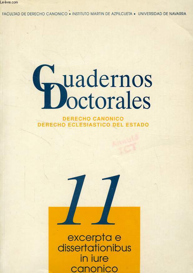 CUADERNOS DOCTORALES, DERECHO CANONICO, DERECHO ECLESIASTICO DEL ESTADO, 11