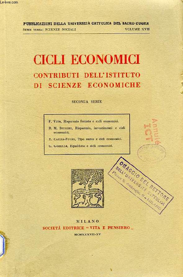 CICLI ECONOMICI, CONTRIBUTI DELL'ISTITUTO DI SCIENZE ECONOMICHE, SERIE SECONDA