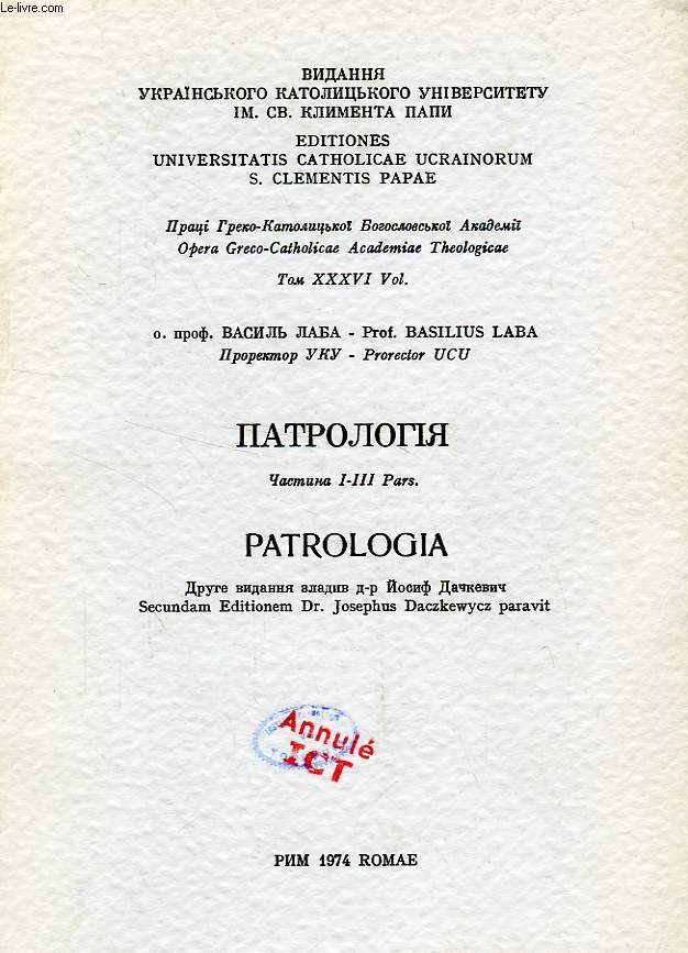 PATROLOGIA, PARS I-III