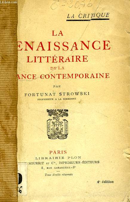 LA RENAISSANCE LITTERAIRE DE LA FRANCE CONTEMPORAINE