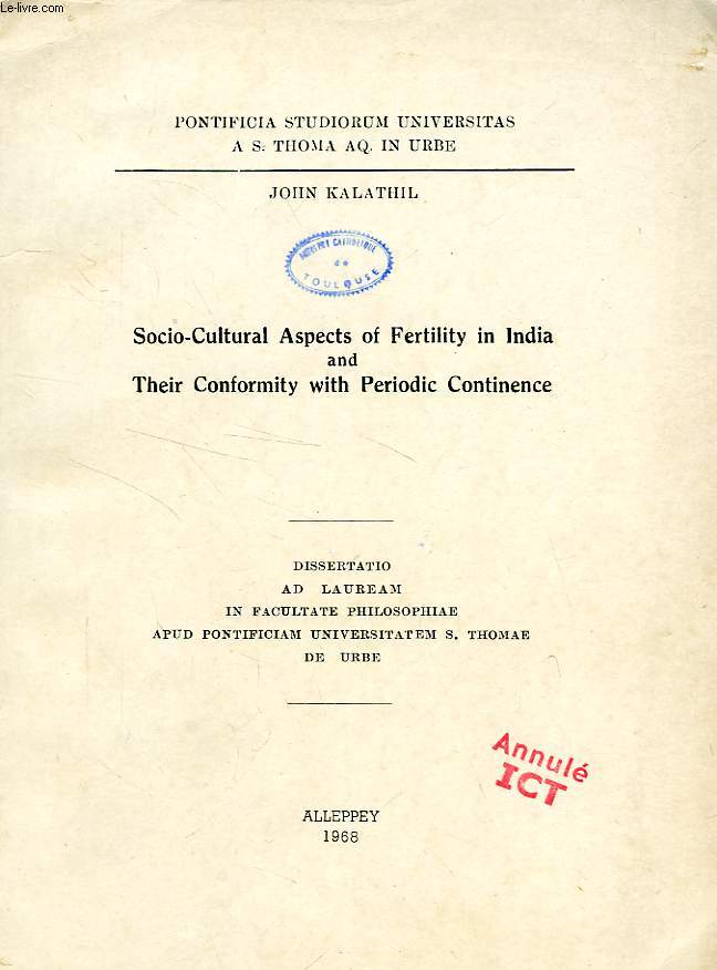 SOCIO-CULTURAL ASPECTS OF FERTILITY IN INDIA AND THEIR CONFORMITY WITH PERIODIC CONTINENCE