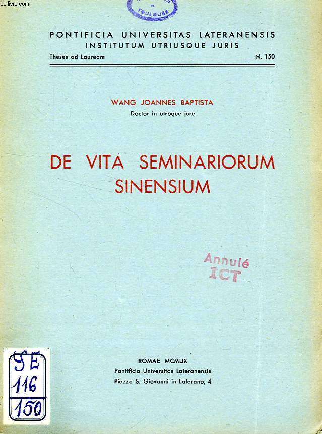 DE VITA SEMINARIORUM SINENSUM