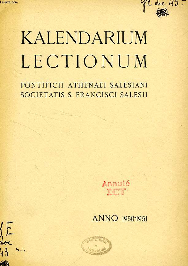 KALENDARIUM LECTIONUM, ANNO 1950-51