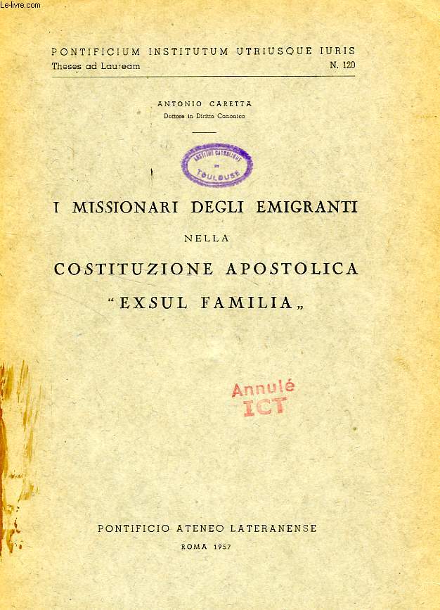 I MISSIONARI DEGLI EMIGRANTI NELLA COSTITUZIONE APOSTOLICA 'EXSUL FAMILIA'