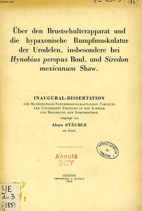 UBER DEN BRUSTSCHULTERAPPARAT UND DIE HYPAXONISCHE RUMPFMUSKULATUR DER URODELEN, INSBESONDERE BEI 'HYNOBIUS PEROPUS' BOUL. UND 'SIREDON MEXICANUM' SHAW. (INAUGURAL-DISSERTATION)