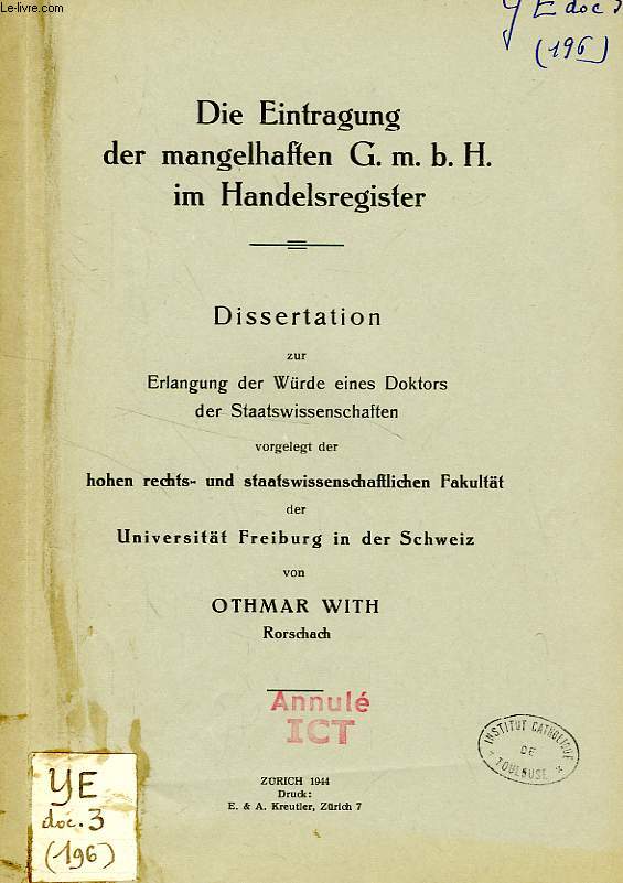 DIE EINTRAGUNG DER MANGELHAFTEN G.m.b.H. IM HANDELSREGISTER (DISSERTATION)