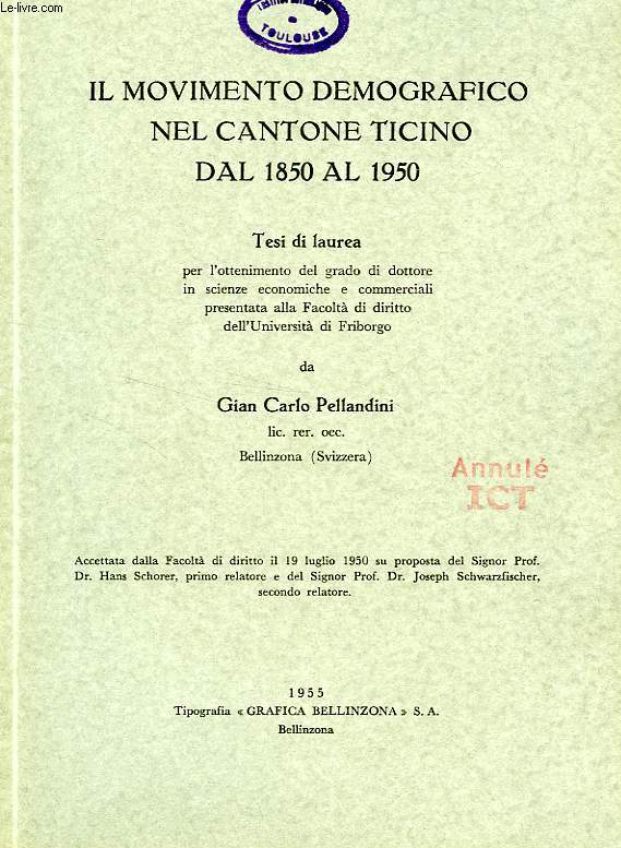 IL MOVIMENTO DEMOGRAFICO NEL CANTONE TICINO DAL 1850 AL 1950 (TESI)