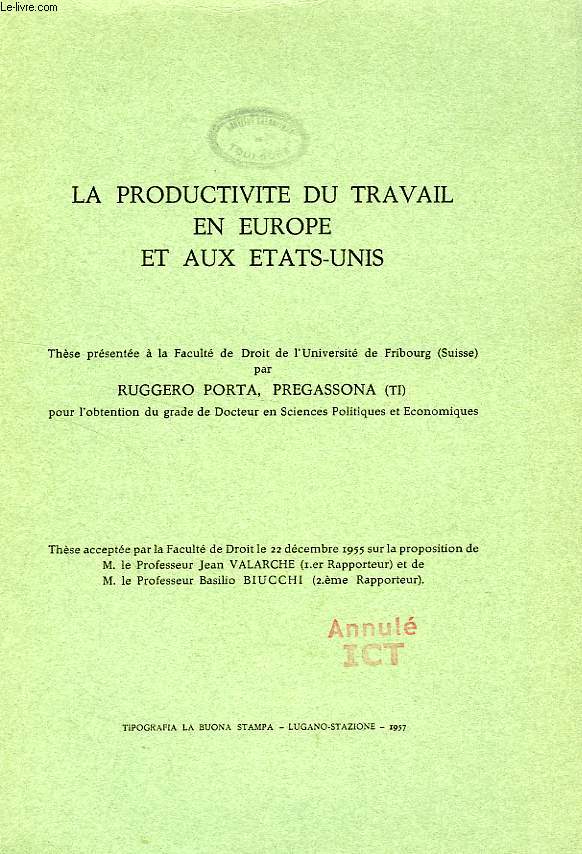 LA PRODUCTIVITE DU TRAVAIL EN EUROPE ET AUX ETATS-UNIS (THESE)