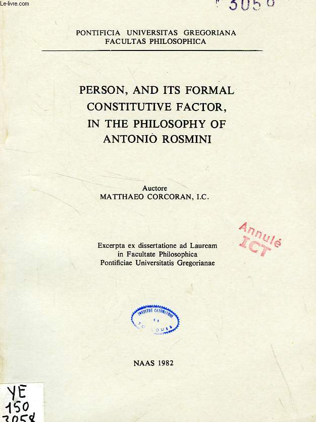 PERSON, AND ITS FORMAL CONSTITUTIVE FACTOR, IN THE PHILOSOPHY OF ANTONIO ROSMINI