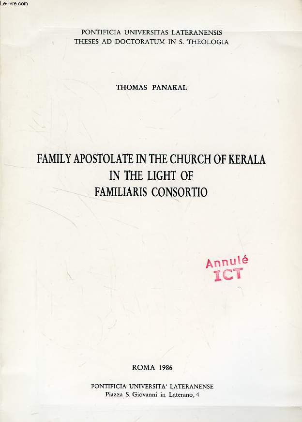 FAMILY APOSTOLATE IN THE CHURCH OF KERALA IN THE LIGHT OF FAMILIARIS CONSORTIO