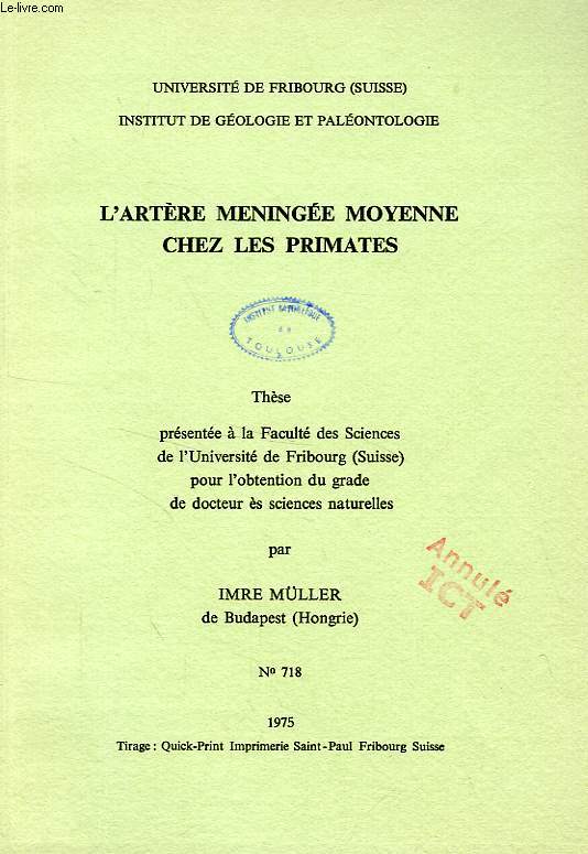 L'ARTERE MENINGEE MOYENNE CHEZ LES PRIMATES (THESE)