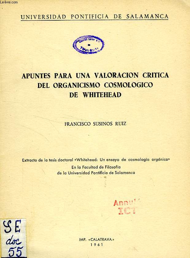 APUNTES PARA UNA VALORACION CRITICA DEL ORGANICISMO COSMOLOGICO DE WHITEHEAD