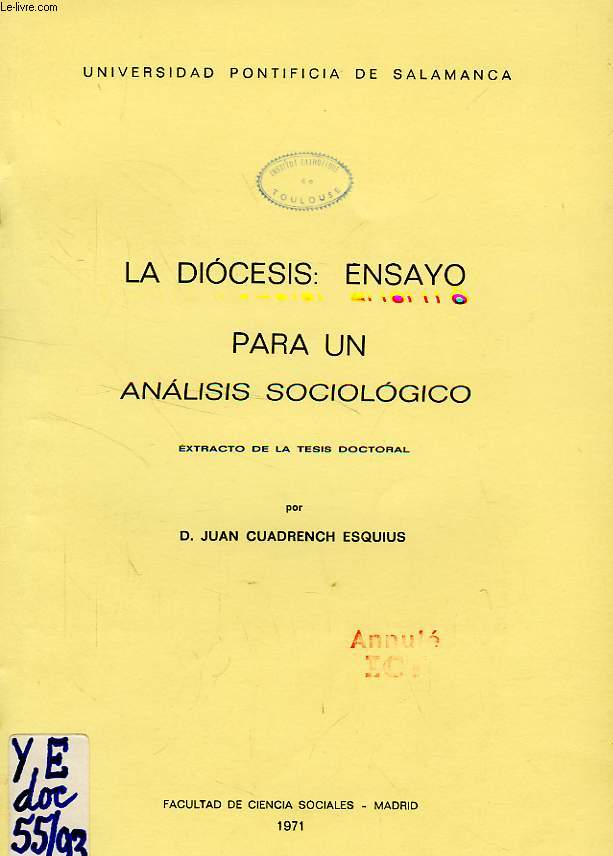 LA DIOCESIS: ENSAYO PARA UN ANALISIS SOCIOLOGICO