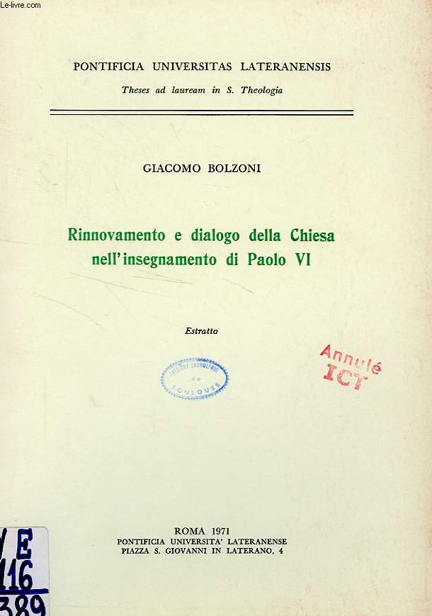 RINNOVAMENTO E DIALOGO DELLA CHIESA NELL'INSEGNAMENTO DI PAOLO VI