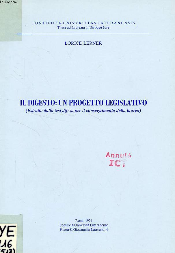 IL DIGESTO: UN PROGETTO LEGISLATIVO