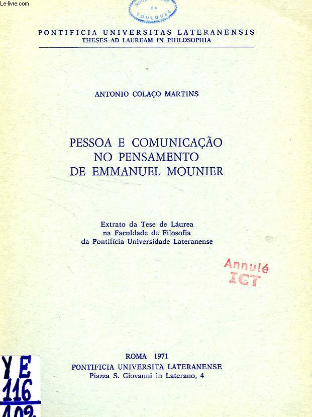 PESSOA E COMUNICACO NO PENSAMENTO DE EMMANUEL MOUNIER