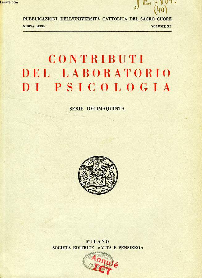 CONTRIBUTI DEL LABORATORIO DI PSICOLOGIA, SERIE DECIMAQUINTA