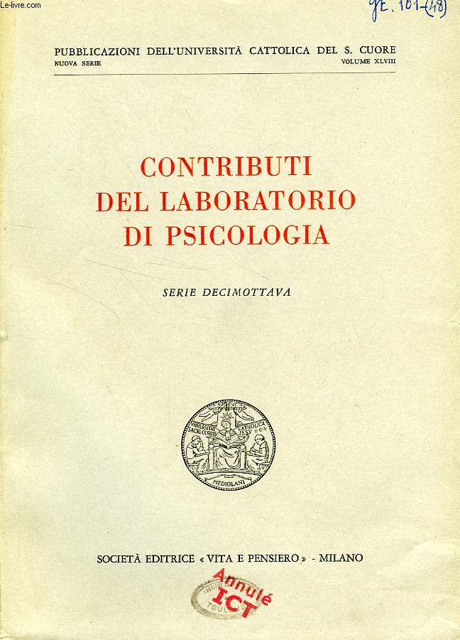 CONTRIBUTI DEL LABORATORIO DI PSICOLOGIA, SERIE DECIMOTTAVA