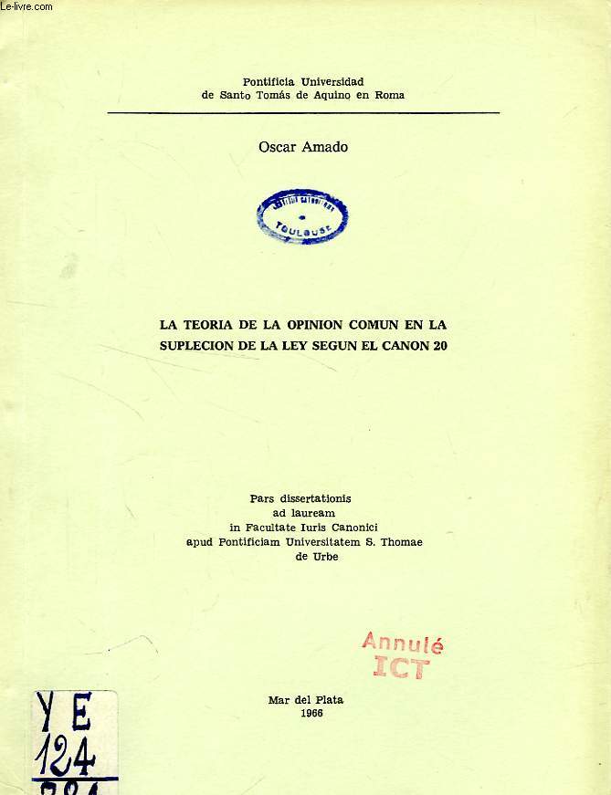 LA TEORIA DE LA OPINION COMUN EN LA SUPLECION DE LA LEY SEGUBN EL CANON 20