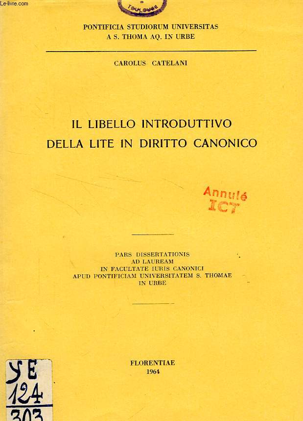 IL LIBELLO INTRODUTTIVO DELLA LITE IN DIRITTO CANONICO