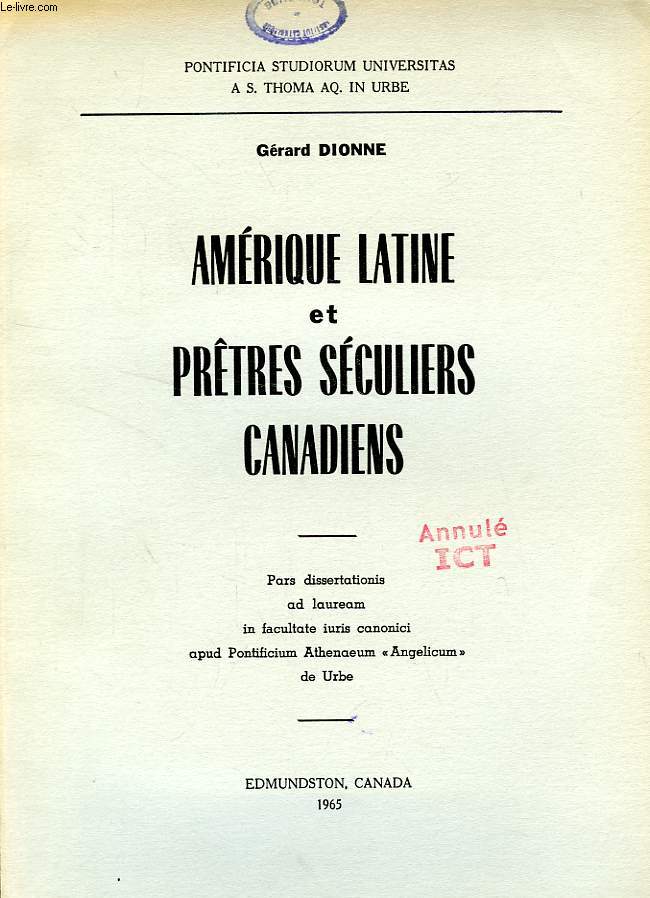 AMERIQUE LATINE ET PRETRES SECULIERS CANADIENS